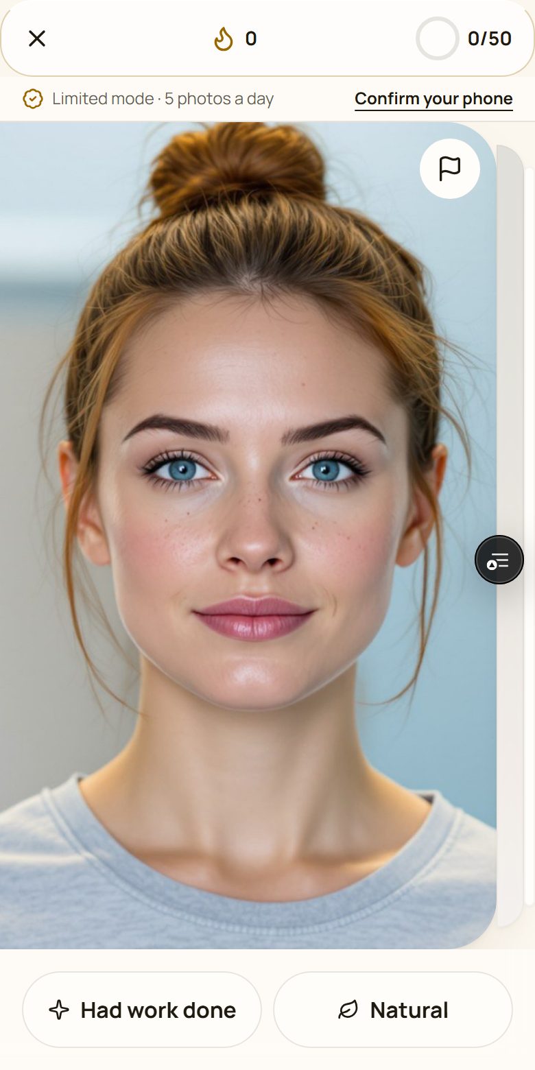 The “Natural or not?” screen in EsteTrue