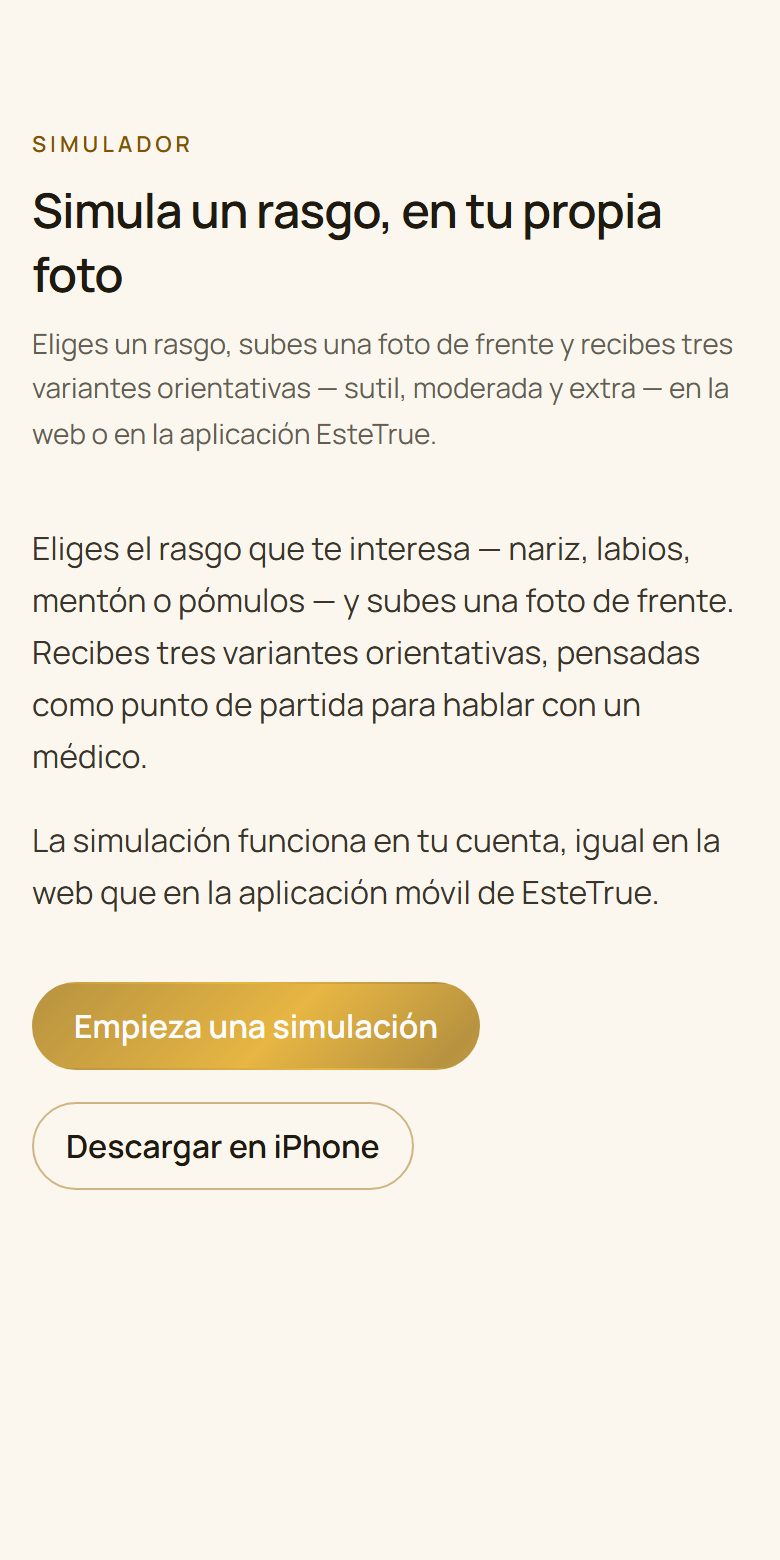 La pantalla «Simulador» de EsteTrue