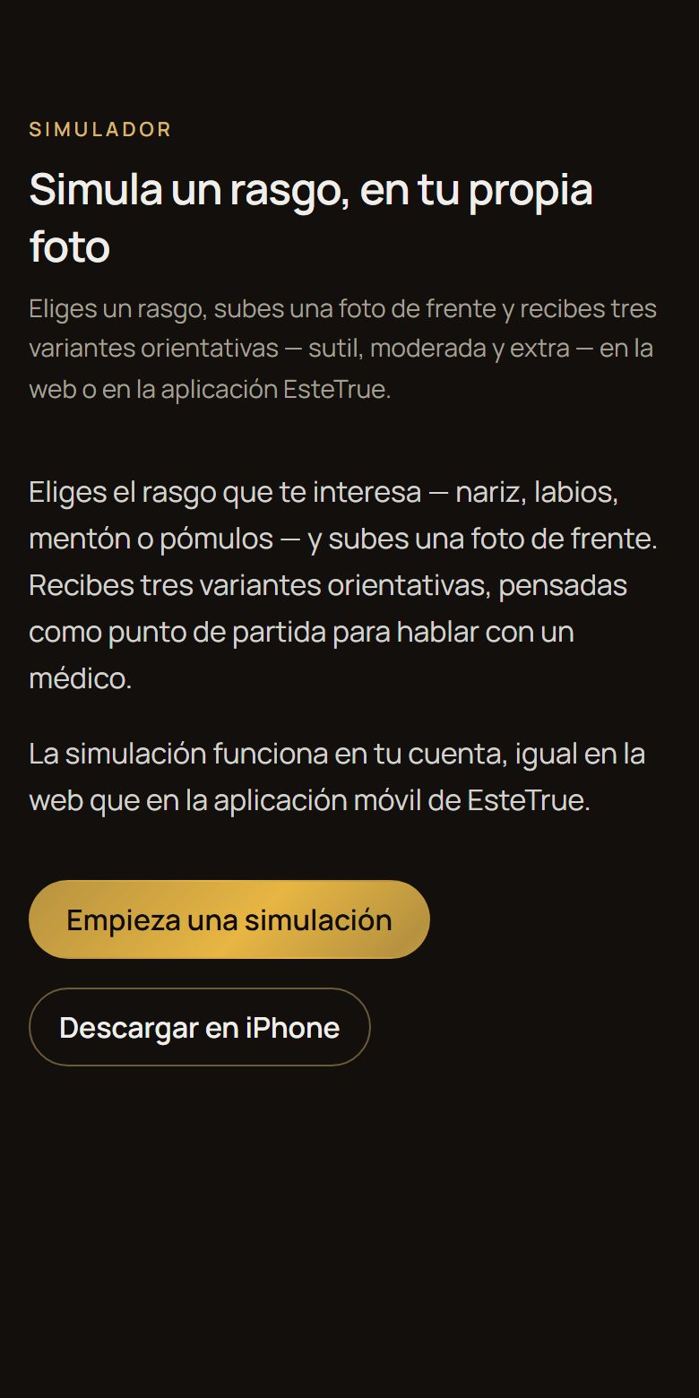 La pantalla «Simulador» de EsteTrue