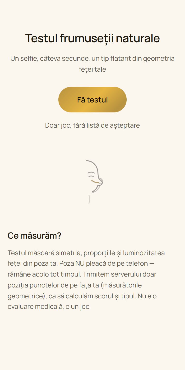 Ecranul „Testul de frumusețe” din EsteTrue