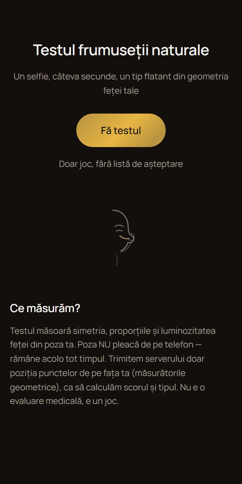 Ecranul „Testul de frumusețe” din EsteTrue